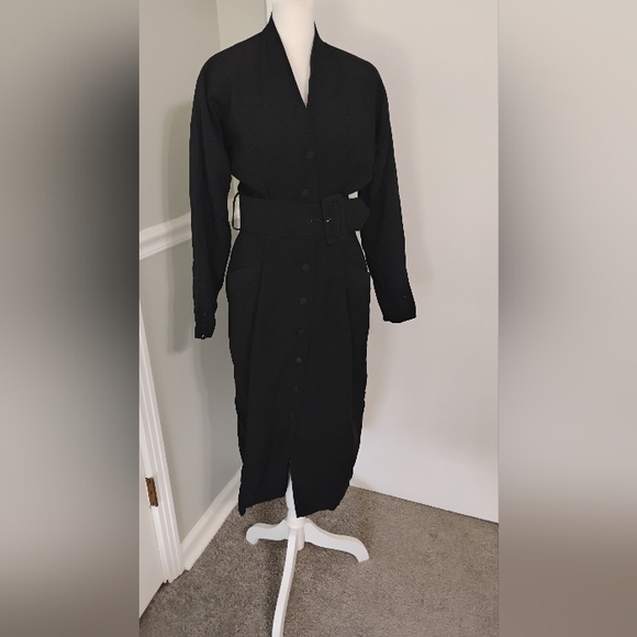 Vintage Dresses & Skirts - Vintage 1980s Geary Roark Kamisato Button Down Dolman Batwing Sleeve Belt Dress